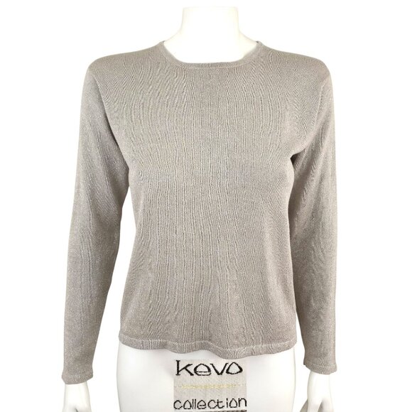 Vintage Kevo Collection Beige Gray Silk Metallic Glitter Sweater Knit Top - Picture 1 of 6